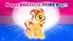 Size: 1280x719 | Tagged: safe, artist:andoanimalia, derpibooru import, sunset shimmer, pony, unicorn, bi sunset, bisexual, bisexual female, bisexual pride flag, bisexuality, female, image, png, pride, pride flag, sunset shimmer is bisexual