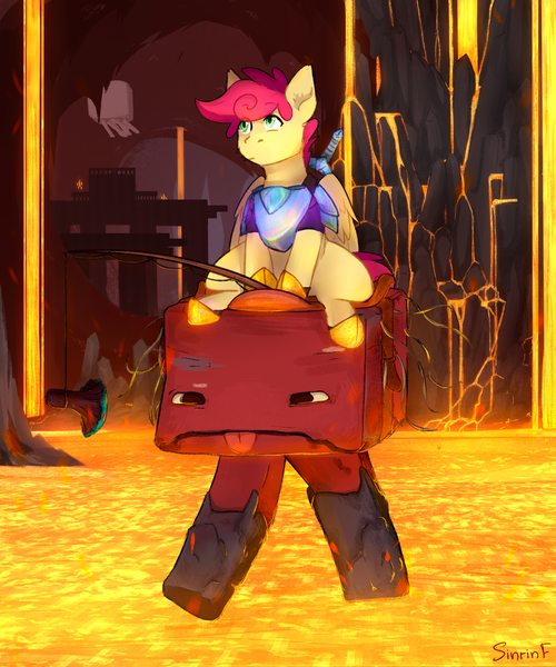 Size: 2480x2976 | Tagged: safe, artist:sinrinf, derpibooru import, oc, oc:wallparty, pegasus, pony, :p, commission, fishing rod, high res, image, lava, minecraft, mushroom, nether, nether (minecraft), png, sitting, solo, strider, tongue out, video game, ych example, ych result, your character here