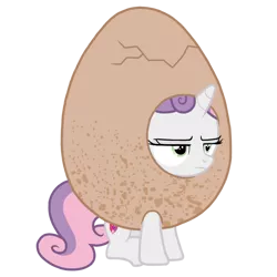 Size: 768x768 | Tagged: safe, artist:goldendaisies, derpibooru import, sweetie belle, pony, unicorn, forever filly, clothes, costume, cutie mark, egg, egg costume, eggbelle, female, filly, frown, image, lidded eyes, png, simple background, sitting, sweetie belle is not amused, the cmc's cutie marks, transparent background, unamused, vector