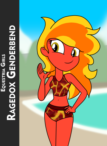 Size: 2338x3189 | Tagged: safe, artist:ragedox, derpibooru import, oc, oc:ragedox, human, equestria girls, beach, clothes, female, humanized, image, old drawing, orange hair, png, red skin, rule 63, simple background, solo, underwear, wave, woman, yellow hair