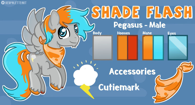 Size: 1280x691 | Tagged: safe, artist:redpalette, derpibooru import, oc, oc:shade flash, pegasus, pony, commission, cute, cutie mark, image, jpeg, male, neckerchief, pegasus oc, reference sheet, stallion, wings