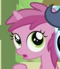 Size: 210x240 | Tagged: safe, derpibooru import, screencap, ruby pinch, shady daze, pony, unicorn, ponyville confidential, cropped, female, filly, image, jpeg, offscreen character, open mouth, pictures of heads, solo focus