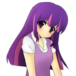 Size: 1202x1200 | Tagged: safe, artist:ichocox, derpibooru import, twilight sparkle, human, anime, anime style, bust, clothes, cute, female, human coloration, humanized, image, jpeg, moe, shirt, simple background, solo, vest, white background