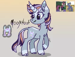 Size: 2189x1668 | Tagged: safe, artist:caramelbolt24, derpibooru import, moondancer, star tracker, oc, classical unicorn, pony, unicorn, abstract background, cloven hooves, crack ship offspring, ear fluff, glasses, horn, image, jewelry, jpeg, leonine tail, looking back, necklace, offspring, parent:moondancer, parent:star tracker, raised hoof, screencap reference, signature, smiling, unicorn oc, unshorn fetlocks