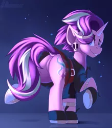 Size: 1750x2000 | Tagged: safe, artist:shadowreindeer, derpibooru import, starlight glimmer, pony, unicorn, butt, dock, edgelight glimmer, eye clipping through hair, featureless crotch, female, gameloft interpretation, glimmer glutes, image, jpeg, looking at you, looking back, looking back at you, mare, plot, punk, raised hoof, smiling, solo