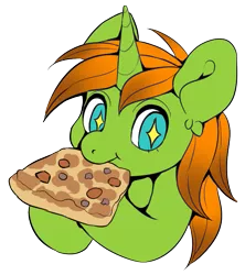 Size: 749x845 | Tagged: safe, artist:pony straponi, derpibooru import, oc, oc:arc pyre, unofficial characters only, pony, unicorn, bust, eating, food, image, pizza, png, simple background, solo, starry eyes, transparent background, wingding eyes