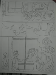Size: 1944x2592 | Tagged: safe, artist:princebluemoon3, author:bigonionbean, derpibooru import, oc, oc:candy clumsy, oc:rainbow candy, oc:rainbow tashie, oc:tommy the human, earth pony, human, pegasus, pony, comic:sisterly silliness, black and white, butt, canterlot, canterlot castle, castle, child, clothes, comic, commissioner:bigonionbean, confused, crying, cutie mark, dialogue, extra thicc, female, flank, fusion, fusion:rainbow candy, grayscale, hallway, heartbreak, human oc, image, jpeg, looking at you, lying down, male, mare, monochrome, nervous, overreaction, petting, plot, sad, shocked, shocked expression, sniffing, sobbing, stare down, staring into your soul, teary eyes, thought bubble, traditional art, window