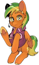 Size: 3497x5841 | Tagged: safe, artist:sugarelement, derpibooru import, oc, oc:naviga, unofficial characters only, pegasus, pony, 911, clothes, dispatcher, female, image, looking at you, mare, microphone, png, solo, uniform, waving, waving at you