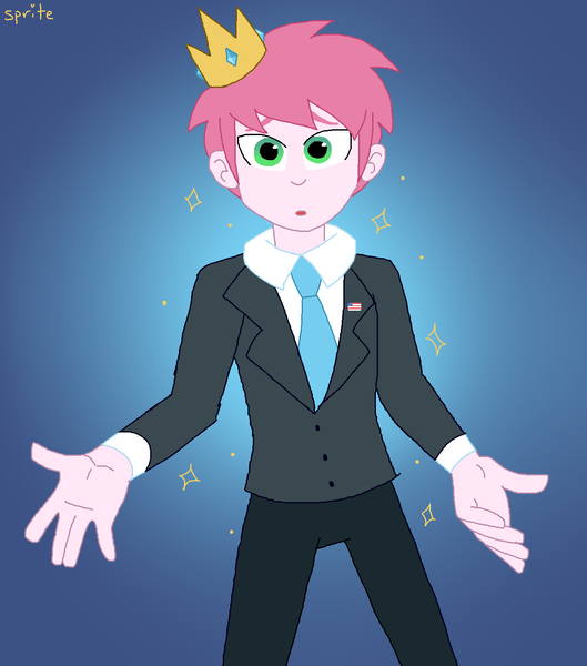 Size: 1291x1465 | Tagged: safe, artist:spritecranbirdie, derpibooru import, human, equestria girls, clothes, crown, humanized, image, inside joke, jewelry, male, png, regalia, solo, technoblade, youtube