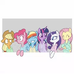 Size: 2048x2048 | Tagged: safe, artist:pfeffaroo, derpibooru import, applejack, fluttershy, pinkie pie, rainbow dash, rarity, twilight sparkle, twilight sparkle (alicorn), alicorn, earth pony, pegasus, pony, unicorn, bust, clothes, confused, cowboy hat, cute, eyes closed, female, floppy ears, folded wings, grin, hat, high res, hoodie, image, jpeg, line-up, looking at each other, mane six, mare, pinkie being pinkie, simple background, smiling, spread wings, white background, wide eyes, wings