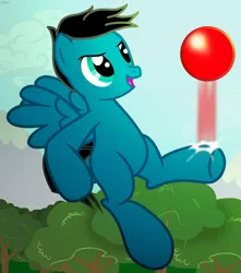 Size: 5826x6600 | Tagged: safe, artist:agkandphotomaker2000, derpibooru import, oc, oc:pony video maker, pegasus, pony, ball, flying, forest, hill, image, kicking, pegasus oc, png, show accurate, tree, wings