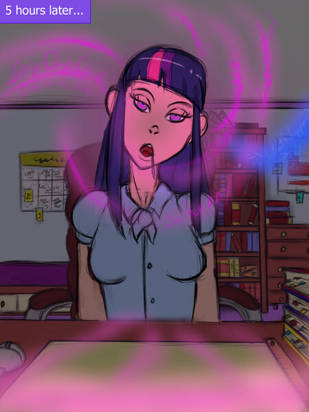 Size: 768x1024 | Tagged: suggestive, artist:bradtanker3, derpibooru import, twilight sparkle, human, brain drain, breasts, drool, humanized, hypnosis, hypnotized, image, jpeg, solo