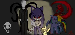 Size: 2250x1050 | Tagged: grimdark, artist:sonadowroxmyworld, derpibooru import, rainbow dash, pikachu, fanfic:rainbow factory, brvr, creepypasta, crossover, earthbound, giygas, image, png, pokemon dead channel, pokémon, slenderman, sonic the hedgehog, sonic the hedgehog (series), sonic.exe, whiteface