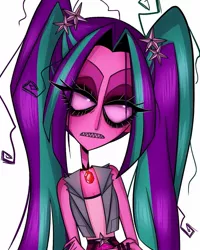 Size: 999x1250 | Tagged: safe, alternate version, artist:sra_pinheiro_666, derpibooru import, aria blaze, equestria girls, bust, clothes, crossed arms, eyelashes, eyeliner, female, image, jpeg, makeup, simple background, solo, style emulation, tim burton, white background