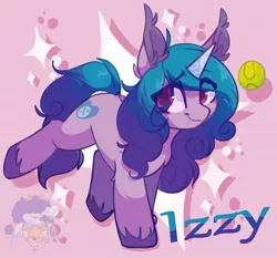 Size: 1993x1857 | Tagged: safe, artist:drawtheuniverse, derpibooru import, izzy moonbow, pony, unicorn, chest fluff, female, g5, image, izzy's tennis ball, jpeg, mare, solo, tennis ball