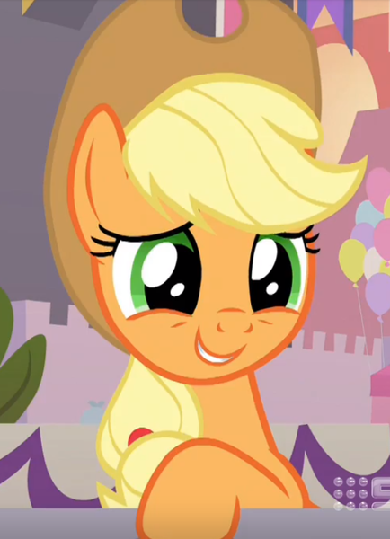 Size: 530x732 | Tagged: safe, derpibooru import, screencap, applejack, earth pony, pony, memories and more, spoiler:memories and more, cropped, cute, image, jackabetes, png, smiling, solo