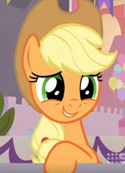 Size: 530x732 | Tagged: safe, derpibooru import, screencap, applejack, earth pony, pony, memories and more, spoiler:memories and more, cropped, cute, image, jackabetes, png, smiling, solo