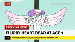 Size: 717x404 | Tagged: grimdark, artist:coinpo, derpibooru import, edit, princess flurry heart, alicorn, pony, abdominal bulge, abuse, background pony strikes again, blood, break your own news, breaking news, child abuse, crucifixion, crying, drama, flurry heart drama, flurrybuse, image, insertion, jpeg, op is a duck, op is trying to start shit, sad, snuff, vaginal insertion, why