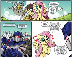 Size: 1525x1237 | Tagged: safe, artist:jack lawrence, derpibooru import, idw, discord, fluttershy, pegasus, pony, robot, spoiler:comic, spoiler:friendship in disguise, spoiler:friendship in disguise03, friendship in disguise, image, jpeg, roboticization, soundwave, transformers