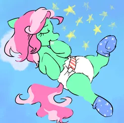 Size: 1280x1270 | Tagged: safe, artist:onc3l3rphobix, derpibooru import, oc, earth pony, pony, adult foal, booties, clothes, cute, diaper, drool, eyes closed, hoof sucking, image, jpeg, sleeping, socks, solo, stars
