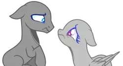 Size: 3816x2068 | Tagged: safe, artist:thieeur-nawng, derpibooru import, oc, unofficial characters only, earth pony, pegasus, pony, bald, base, bust, duo, earth pony oc, eyelashes, frown, image, looking at each other, pegasus oc, png, simple background, white background, wings