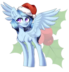 Size: 2646x2785 | Tagged: safe, artist:helemaranth, derpibooru import, oc, unofficial characters only, pegasus, pony, christmas, hat, holiday, holly, image, pegasus oc, png, santa hat, simple background, solo, spread wings, transparent background, wings