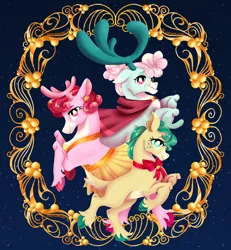 Size: 1280x1386 | Tagged: safe, artist:laps-sp, derpibooru import, alice the reindeer, aurora the reindeer, bori the reindeer, deer, reindeer, best gift ever, female, image, jpeg, looking at you, profile, rearing, the gift givers