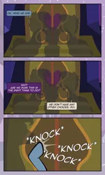 Size: 1920x3169 | Tagged: safe, artist:alexdti, derpibooru import, oc, oc:ale, oc:marco, oc:umberto, pegasus, pony, unicorn, comic:quest for friendship, comic, image, jpeg, knocking, offscreen character, shadow, silhouette, twilight's castle