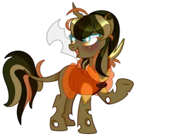 Size: 3212x2481 | Tagged: safe, artist:reptaurdrawsmlp, derpibooru import, oc, changepony, hybrid, brown changeling, clothes, female, high res, image, png, simple background, solo, transparent background