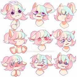 Size: 1280x1280 | Tagged: safe, artist:yamikonek0, derpibooru import, oc, oc:pastel kisses, unofficial characters only, bat pony, vampire, deviantart watermark, emote, floppy ears, image, jpeg, obtrusive watermark, simple background, solo, watermark, white background