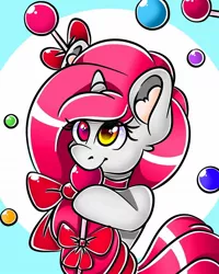 Size: 1080x1350 | Tagged: safe, artist:tessa_key_, derpibooru import, oc, unofficial characters only, pony, unicorn, abstract background, bow, braid, candy, choker, eyelashes, food, hair bow, heterochromia, horn, image, jpeg, lollipop, solo, unicorn oc