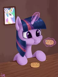 Size: 3543x4724 | Tagged: safe, artist:lin feng, derpibooru import, princess celestia, twilight sparkle, alicorn, pony, cake, cute, eating, food, image, jpeg, levitation, magic, mooncake, solo, telekinesis, twiabetes