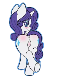 Size: 1536x2048 | Tagged: suggestive, artist:steelsoul, derpibooru import, rarity, pony, unicorn, blushing, both cutie marks, butt, butt blush, dock, female, image, mare, plot, png, rear view, simple background, solo