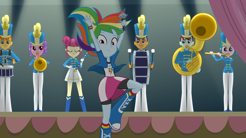 Size: 1920x1080 | Tagged: safe, derpibooru import, screencap, majorette, rainbow dash, sweeten sour, equestria girls, friendship games, background human, chs rally song, female, image, png