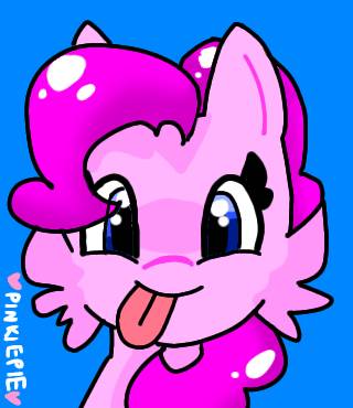 Size: 320x370 | Tagged: safe, artist:simple24fox, derpibooru import, pinkie pie, earth pony, pony, blue background, bust, cheek fluff, image, jpeg, simple background, solo, tongue out