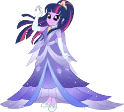 Size: 4972x4500 | Tagged: safe, artist:limedazzle, derpibooru import, twilight sparkle, twilight sparkle (alicorn), alicorn, equestria girls, the last problem, absurd resolution, beautiful, clothes, coronation dress, dress, evening gloves, female, gloves, gown, image, jewelry, long gloves, png, pretty, second coronation dress, shoes, show accurate, simple background, smiling, solo, starry hair, tiara, transparent background, waving