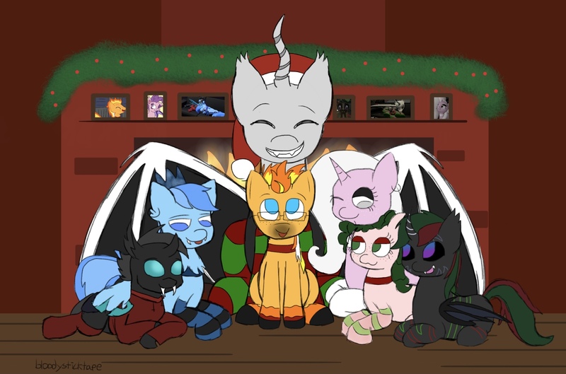 Size: 2266x1499 | Tagged: safe, artist:bloodysticktape, derpibooru import, oc, unofficial characters only, christmas, group photo, holiday, image, jpeg