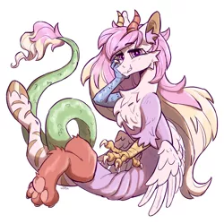 Size: 4000x4000 | Tagged: safe, artist:cherry_kotya, derpibooru import, princess celestia, draconequus, celestequus, claws, draconequified, horns, image, looking at you, png, simple background, species swap, wings