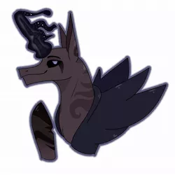 Size: 1003x1003 | Tagged: dead source, safe, alternate version, artist:princess_skyresh_glow, derpibooru import, ponified, alicorn, pony, alicornified, black sclera, bust, glowing horn, horn, image, jpeg, race swap, scp, scp-106, simple background, smiling, solo, white background, wings