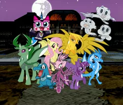 Size: 4366x3736 | Tagged: safe, derpibooru import, editor:totodile007, fluttershy, gilda, princess ember, thorax, twilight sparkle, bat pony, changedling, changeling, totodile, anais watterson, bat ponified, blaze the cat, cartoon network, clothes, costume, crossover, darwin watterson, flutterbat, gumball watterson, halloween, halloween costume, holiday, image, jpeg, king thorax, nightmare night, pokémon, race swap, sonic the hedgehog (series), the amazing world of gumball, unikitty, unikitty! (tv series), vector