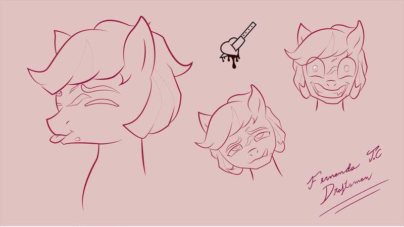 Size: 10887x6125 | Tagged: safe, artist:fernandojc-draftsman, derpibooru import, oc, unofficial characters only, earth pony, pony, bust, earth pony oc, eyes closed, grin, image, jpeg, lineart, male, monochrome, pink background, signature, simple background, smiling, stallion