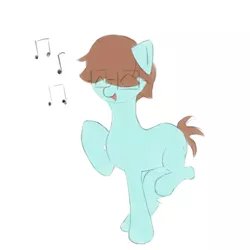 Size: 1600x1600 | Tagged: safe, artist:srbolsa, derpibooru import, oc, oc:switcharoo, unofficial characters only, earth pony, pony, dancing, earth pony oc, glasses, happy, image, jpeg, male, music notes, simple background, stallion, white background