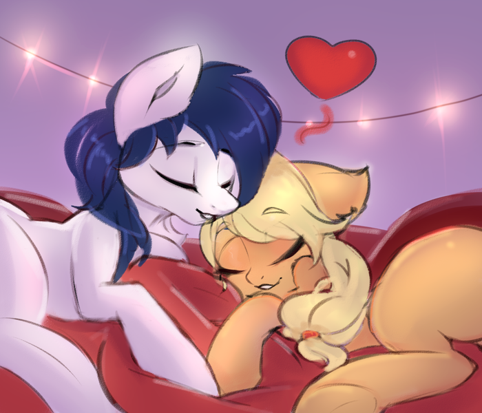 Size: 957x820 | Tagged: safe, artist:haokan, derpibooru import, applejack, oc, oc:constance everheart, earth pony, pony, blanket, canon x oc, cute, everjack, female, image, jackabetes, lights, male, mare, png, shipping, sketch, sleeping, stallion, straight