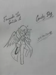 Size: 1536x2048 | Tagged: safe, artist:fernandojc-draftsman, derpibooru import, oc, pegasus, semi-anthro, clothes, hook, image, jpeg, lineart, monochrome, pegasus oc, signature, solo, traditional art, wings