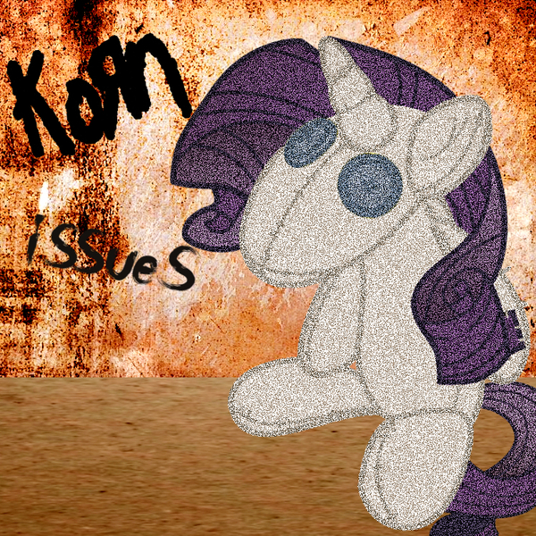 Size: 750x750 | Tagged: safe, artist:rarity6195, derpibooru import, edit, vector edit, rarity, smarty pants, pony, album, album cover, album parody, image, jpeg, korn, plushie, rarity plushie, static, vector