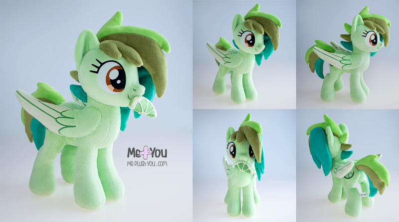 Size: 1600x890 | Tagged: safe, artist:meplushyou, derpibooru import, oc, pegasus, pony, female, image, irl, jpeg, lime, mare, mouth hold, photo, plushie, solo