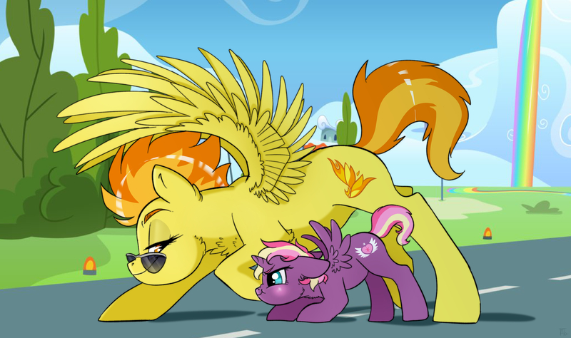 Size: 3373x1997 | Tagged: safe, artist:ali-selle, derpibooru import, spitfire, oc, oc:lightning starlight, alicorn, pegasus, pony, alicorn oc, cute, flying, horn, image, jpeg, wings