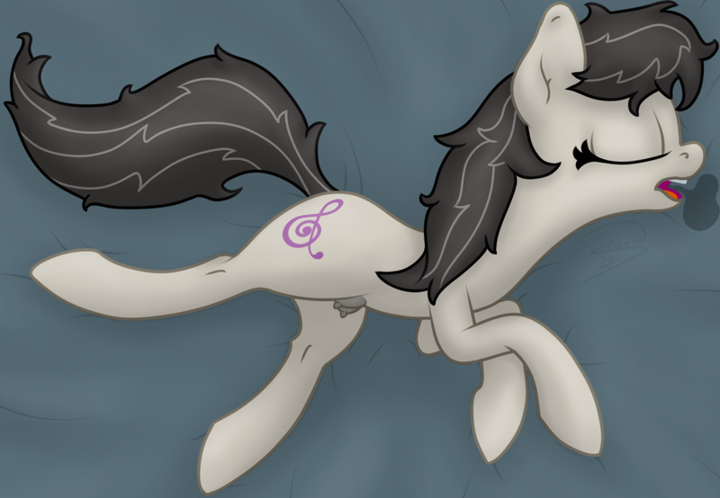 Size: 1714x1188 | Tagged: questionable, alternate version, artist:soctavia, derpibooru import, octavia melody, pony, bed, crotchboobs, derpibooru exclusive, drool, eyes closed, female, image, lying down, mare, messy mane, nipples, nudity, on bed, open mouth, png, sleeping, solo