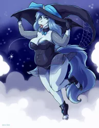 Size: 989x1280 | Tagged: suggestive, artist:kaylii, derpibooru import, oc, oc:frozen pop, unofficial characters only, anthro, unguligrade anthro, unicorn, breasts, chubby, cleavage, clothes, female, hat, image, jpeg, leotard, milf, solo, solo female, witch hat