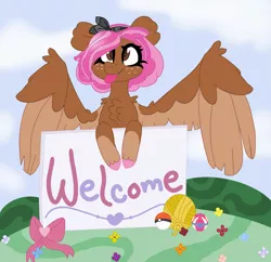 Size: 4089x3959 | Tagged: safe, artist:moonlight243234, derpibooru import, oc, oc:moxie, unofficial characters only, pegasus, pony, chest fluff, female, image, mare, png, sign, solo, tongue out, yarn, yarn ball